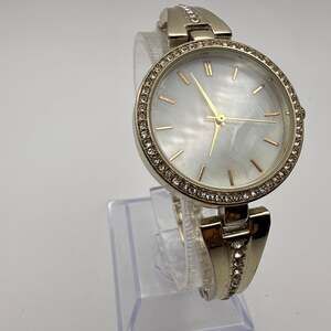 Gold Tone Round Crystal-Embellished Bezel Women's Quartz Dress Watch Working